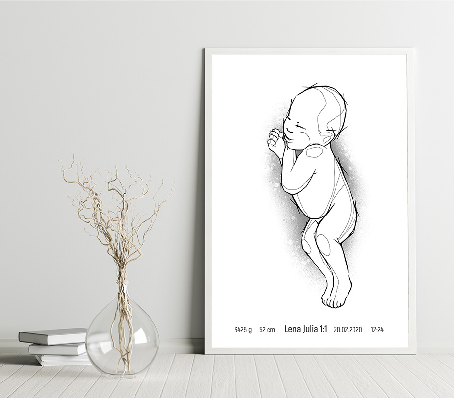 Metryczka plakat dla noworodka z danymi dziecka, Prezent dla rodziców