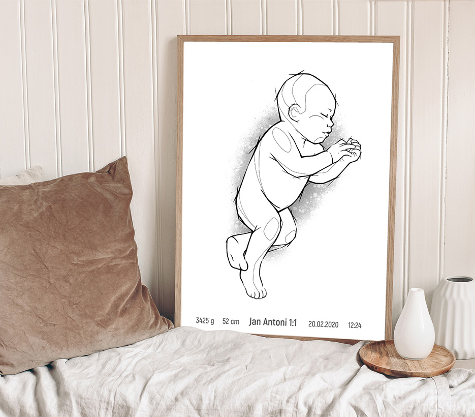Metryczka z grafiką noworodka , Plakat dla rodziców