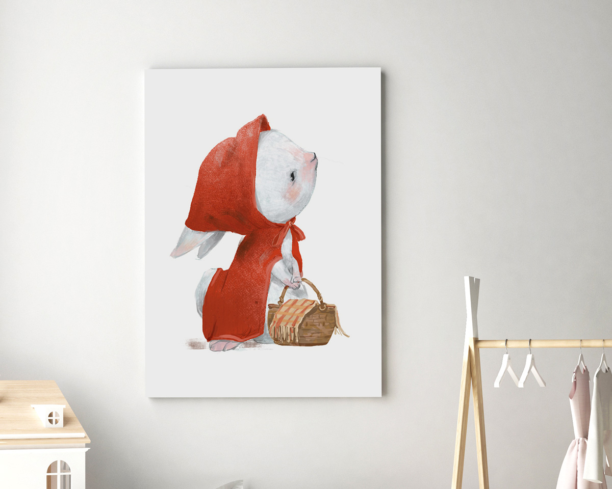 Obraz Króliś kapturek z króliczkiem w stroju czerwonego kapturka