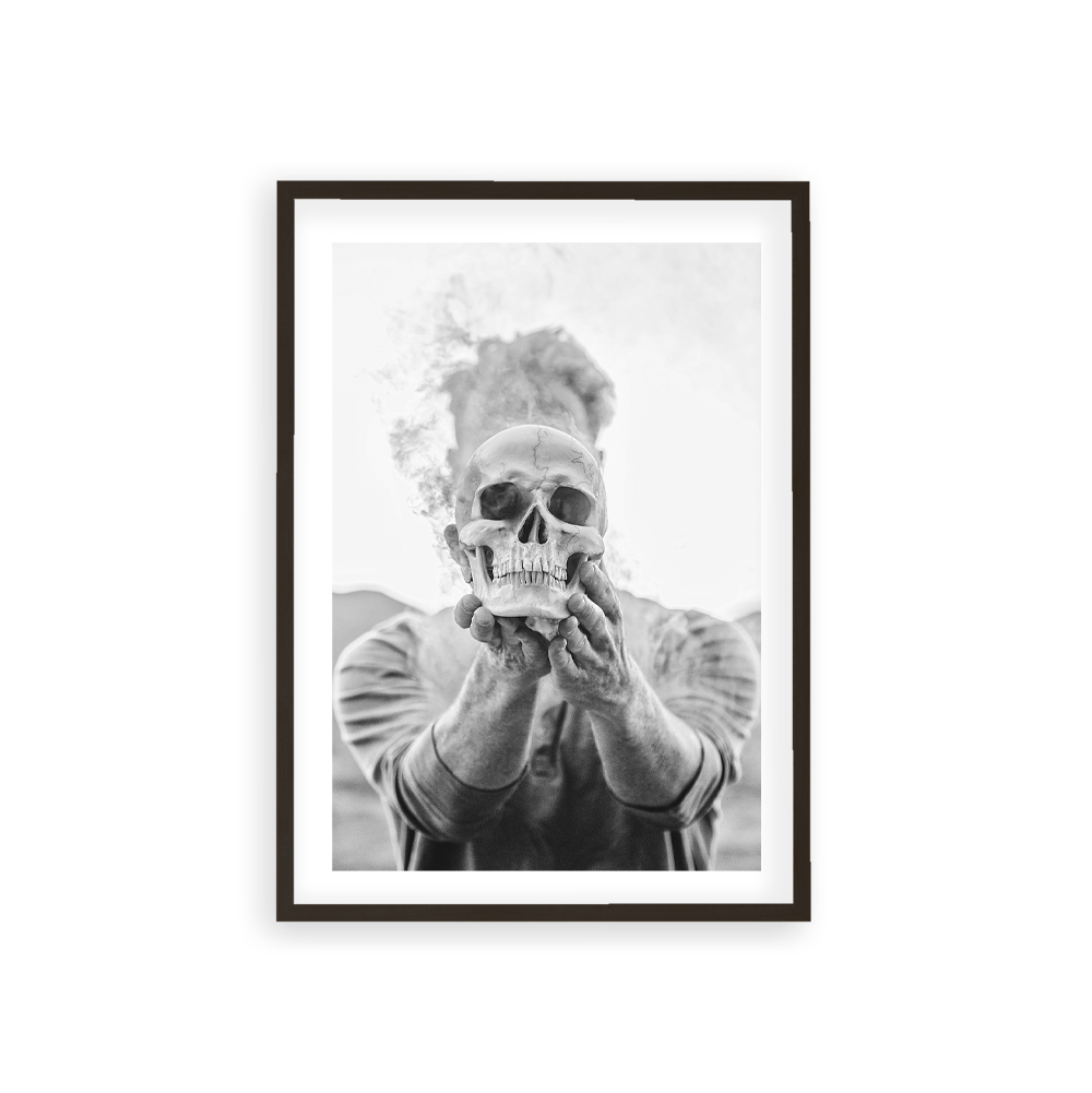 Plakat Skull Face czarno-biały z czaszką w czarnej ramie