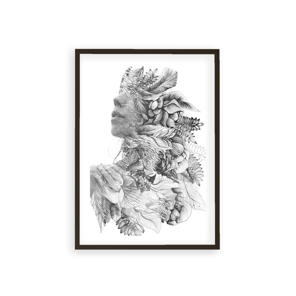 Plakat Flower Mind portret kobiecego profilu z kwiatów